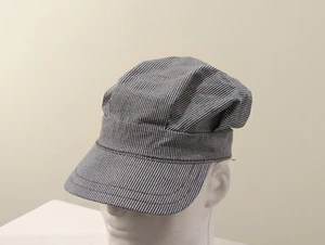 Vintage Railroad Engineer Hickory Stripe Fitted Hat Cap Train Conductor 6 3/4 S - Picture 1 of 9