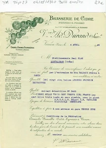 Dépt 27 - Vernon - Belle Entête d'une Brasserie de Cidre Pommes & Poires - 1940 - Picture 1 of 1