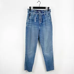 Pantalones de mezclilla Hollister ultra altos para mamá talla 7 R bolsa de papel pierna cónica azul - Imagen 1 de 20
