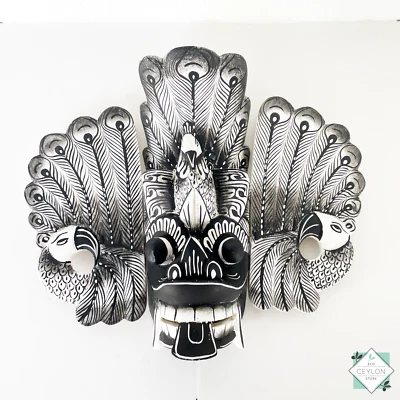 Black and White Hand Crafted Peacock  Wall Decor Traditional Sri Lankan Devil... - Image 1 of 4