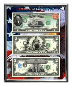 Historische US-Währung farbige 2 $ Schein Sammlung in 8" x 10" Rahmen - Bild 1 von 6