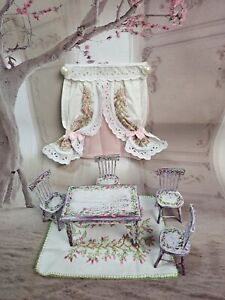 1/12 scale Doll House Dining Room hand embroidered  painted Furniture Set