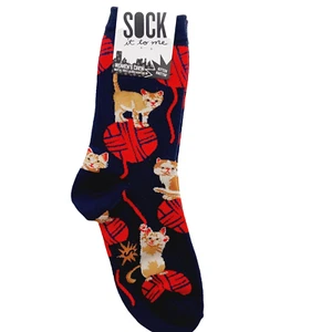Sock It To Me Crew Women Boy Cat Kitty Kitten Yarn Knit Crochet Navy NWT NEW - Picture 1 of 10