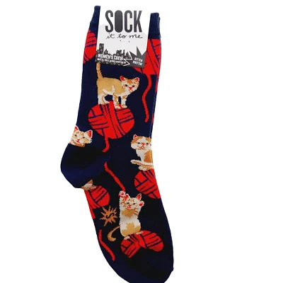 Sock It To Me Crew Mujer Niño Gato Gatito Gatito Hilo Tejido Crochet Azul Marino Nuevo con Etiquetas NUEVO Foto 1 de 4