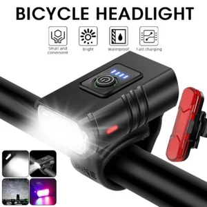 Waterproof LED Bike Bicycle Light Cycle Front Back Headlight USB Rechargeable - Picture 1 of 23