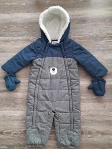 Baby Schneeanzug Winteranzug C&A 92 Bär grau Overall Einteiler warm gefüttert - Bild 1 von 10