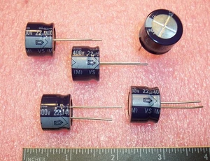 QTY (10) 22uf 400V 85' 20x15mm ALUMINUM ELECTROLYTIC UVS2G220MRA6 NICHICON - Picture 1 of 6