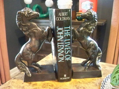 Hermosos sujetalibros de caballo semental enchapado en bronce ~ par de peso pesado Foto 1 de 4