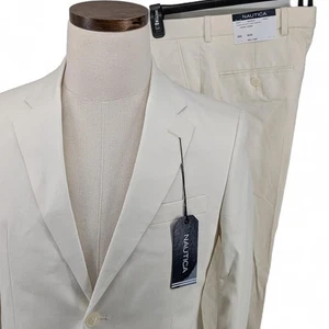 Nautica Men’s Modern Fit 2 Piece Stretch Suit Jacket 36S Pants 30x30 Solid Cream - Picture 1 of 9