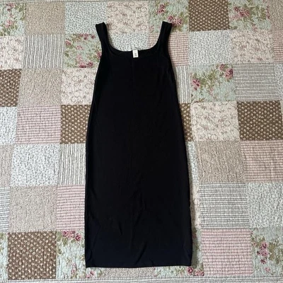 H&M Ribbed Tank Top Dress Women’s Medium Black Midi Length Stretch Cotton - Image 1 of 4