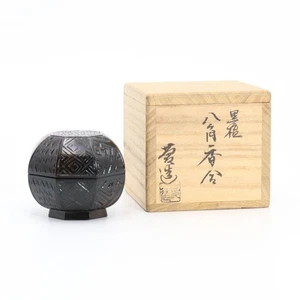 Fukuda Keizo Ebony Octagonal Incense Container Tea Ceremony UtenSIls C152 1F20 - Picture 1 of 10