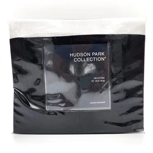 Hudson Park Collection Black Cotton Deco Fan Classic Bed Skirt Size Full/Queen - Picture 1 of 4
