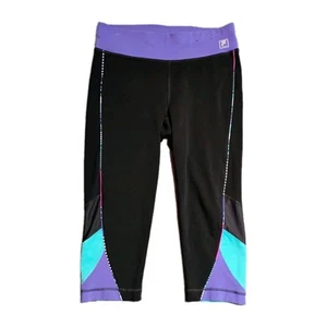 EUC WOMEN FILA BLACK SPORT RUNNING ATHLETIC LOW RISE PULL-ON CAPRI PANTS M - Picture 1 of 7