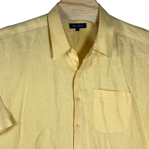 Alan Flusser Men XXL Linen Yellow Button Up Short Sleeve Shirt - Picture 1 of 5