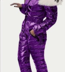 Women’s Puffer Waterproof Snow Suit Faux Fur Hood Hood Size L NWOT Zip Legs Belt - Picture 1 of 8