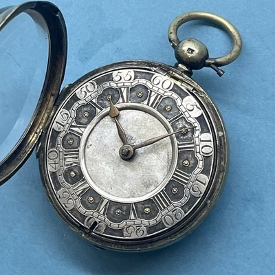 Silver Champleve Dial Verge Fusee Pocket Watch Square Pillar Spare Repair Projec - Image 1 of 4