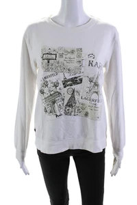 Karl Lagerfeld Womens Cotton Graphic Print Crew Neck Sweatshirt White Size XS - Picture 1 of 6