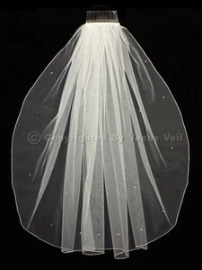 1T Ivory Bridal Elbow Length Scattered Rhinestones Pencil Edge Wedding Veil - Picture 1 of 3