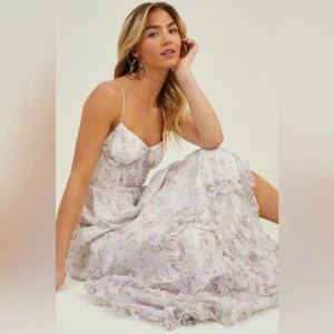 NWT Altar'd State Ada Maxi Dress White/Pink/Green Floral Laceup Corset Dress XS - Picture 1 of 20