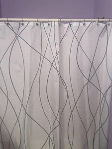 Gray & White Water Proof Shower Curtain with 12 Hooks Bathroom - Picture 1 of 8