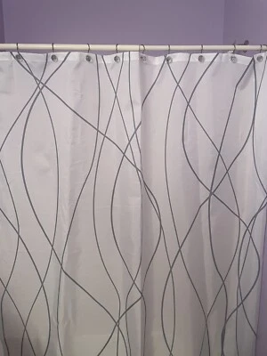 Gray & White Water Proof Shower Curtain with 12 Hooks Bathroom - Image 1 of 4