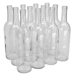 Empty Wine Bottles Lot 750 Ml Glass Bordeaux Flat Bottomed Cork Finish 12 Case - Picture 1 of 2