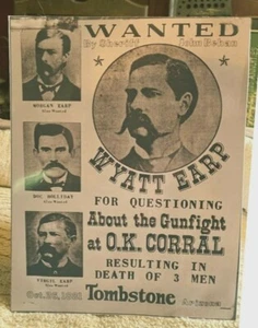 Wyatt Earp Wanted Poster Tabletop Standee Reproduction 8" X 10 1/2" - Picture 1 of 2