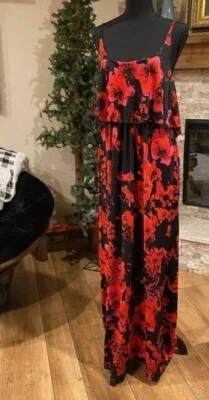 JEANS BY BUFFALO Dress Womens  Red Black Floral Maxi A Line Layered Tank M NICE! - Image 1 of 4