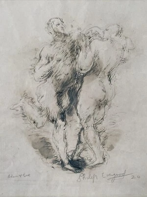 Dibujo firmado Philip Howard Evergood (estadounidense 1901-1973) Adán y Eva 1924 Foto 1 de 4