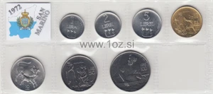 SAN MARINO SET 1972 - 7 coins 1972 (1, 2, 5, 10, 20, 50, 100 LIRE) UNCIRCULATED - Picture 1 of 5