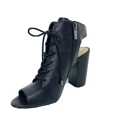 Jessica Simpson Cuero Punta Abierta Gladiador Botines Tacones Con Cordones Talla 6 Negro Foto 1 de 4