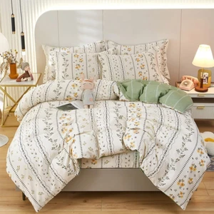 Boho King Comforter Set White Floral Botanical Leaves Soft Bedding All Season - Picture 1 of 11