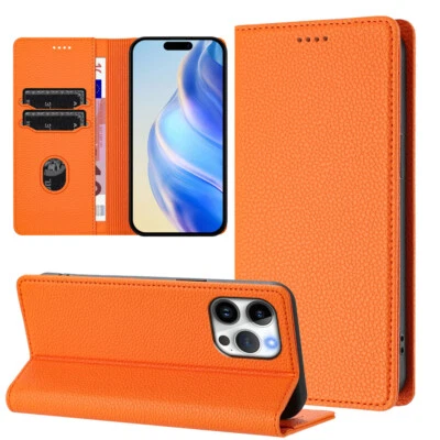 Funda de cuero magnética tipo billetera cubierta abatible para iPhone 17 16e 16 15 14 13 12 Pro MAX Foto 1 de 4