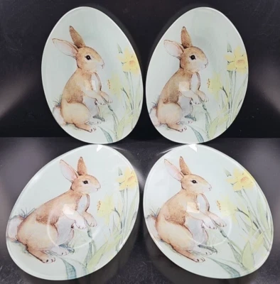 Lote de 4 platos de vidrio en forma de huevo floral de conejito diseño Prima Susan Winget Foto 1 de 4