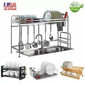Kitchen Dish Shelf Rack Bowl Drying Drainer Counter Holder Storage Organizer US - Picture 1 of 36
