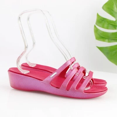 Sandalia Crocs Rhonda para mujer talla 11 rosa brillo deslizable chancla zapato de cuña baja Foto 1 de 4