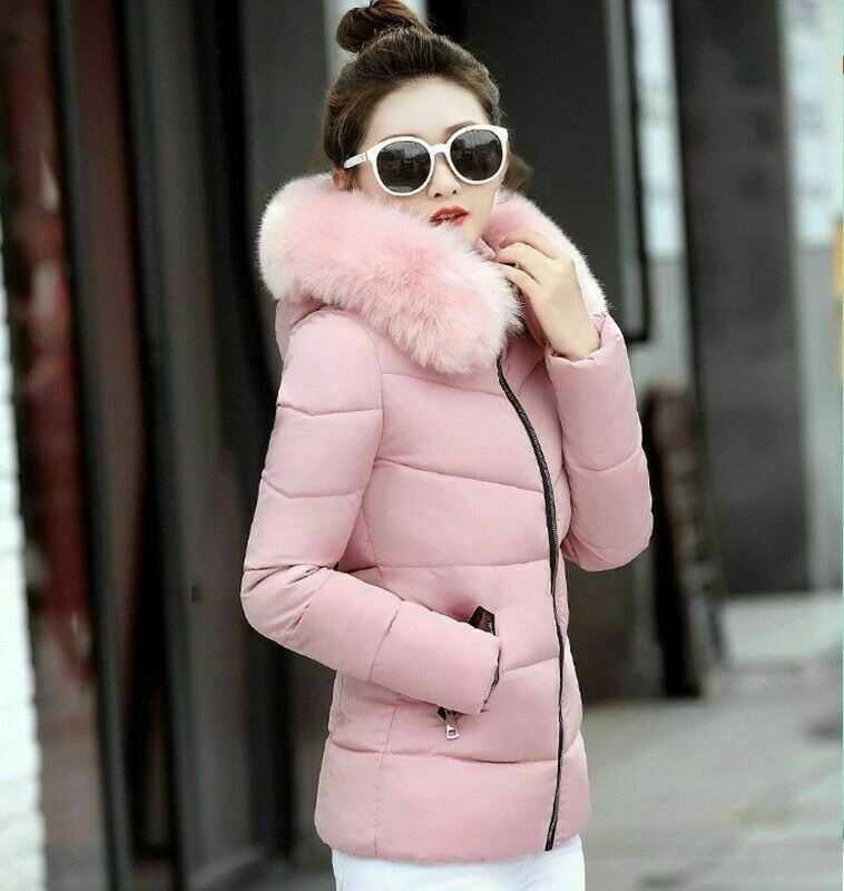 Mujeres Invierno Parka Puffer Cuello de Piel Burbuja Chaqueta Acolchada con Capucha Abrigo Cálido Foto 1 de 4