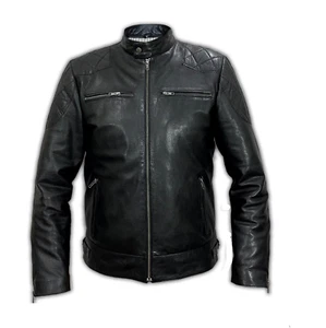 Men's Genuine Leather Motorbike Jacket, Zip Pockets Slim Fit Biker Jacket, Black - Picture 1 of 13