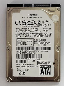 HTS541612J9SA00, PN: 0A50529, MLC: DA1625, Hitachi 120Gb 2.5" HDD - Foto 1 di 2