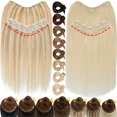 U Part One Piece Real Remy Piece Human Hair Extension Full Head Blonde V-Shape - Image 1 of 4