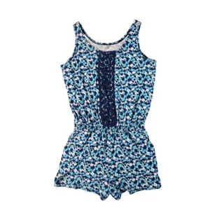 Justice Girls Blue Floral Culottes 16 One Piece Shorts Tank Crochet Embroidered - Picture 1 of 9