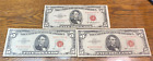 New Listing(3) 1953 & 1963 Red Seal $5 Us Notes Nice Original Xf to Au Chrc