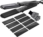 Hair Crimper, Crimping Irons Hair Straightener Flat Iron with 4 Interchangeable 
