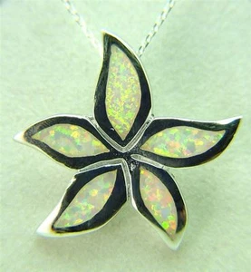 PERO Colgante Flor Incrustación Ópalo Gilson Blanco Esterlina con Cadena Esterlina 8921D - Imagen 1 de 4