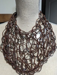 Brunello Cucinelli Leather Monili stone necklace brown beeded NEW - Picture 1 of 7