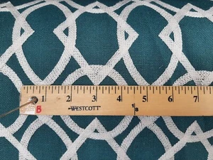 TFA Forget Me Knots ..Peacock green & cream Embroidered Crewel Upholstery Fabric - Picture 1 of 3