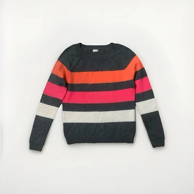 Halogen 100% Cashmere Gray Pink Orange Striped Crew neck Sweater Size M Petite - Image 1 of 4
