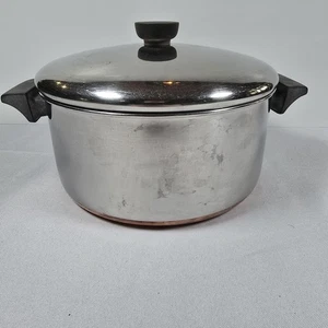 Vintage Revere Ware 4 QT Quart Pot Copper Bottom - With Lid - Picture 1 of 9