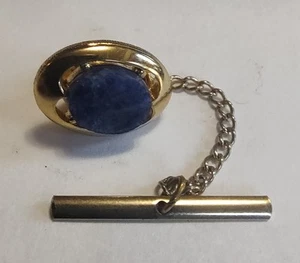 Gold Tone Lapis Lazuli Small Oval Fashion Tie Tack/Pin - Picture 1 of 4