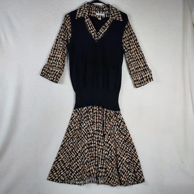 Платье-свитер женское Dressbarn черное желтовато-коричневое с геометрическим узором искусственное многослойное размер большой - Изображение 1 из 4